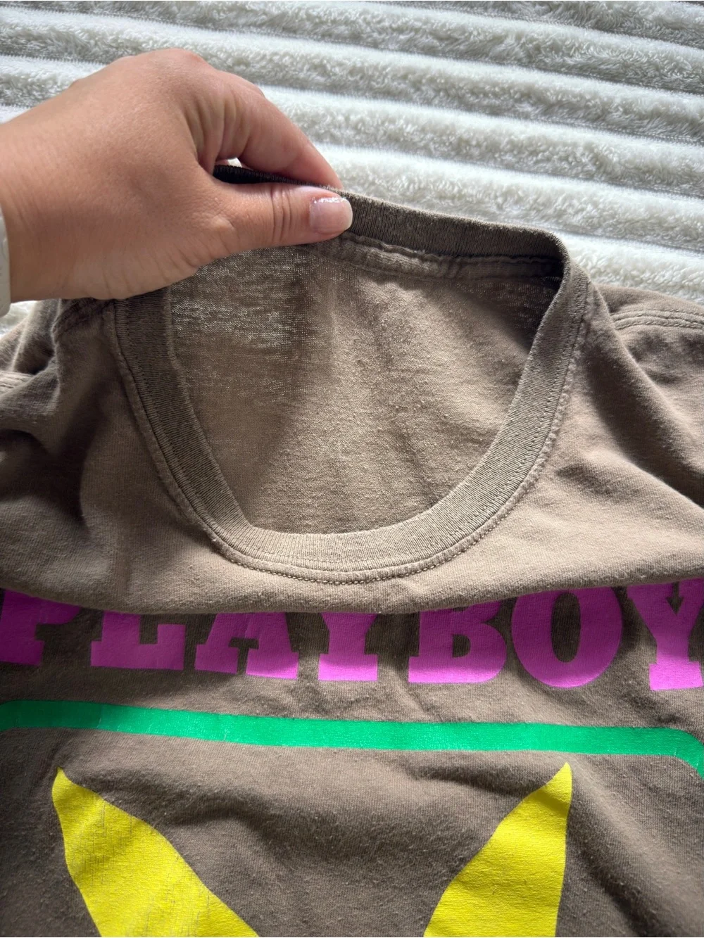 Playboy women’s Brown Bunny Logo Graphic Print Crew Neck T-Shirt Sz XL
